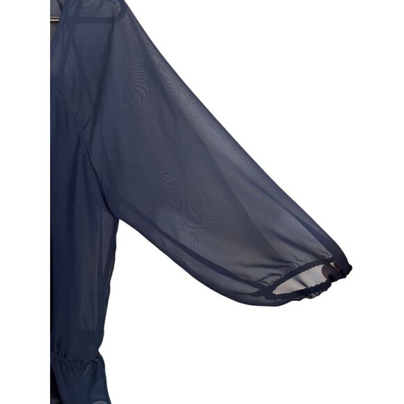 Retro Coastal Top L Blue Sheer Crochet Boho Embroidery Peplum Neutral Preppy 80s - Picture 6 of 14